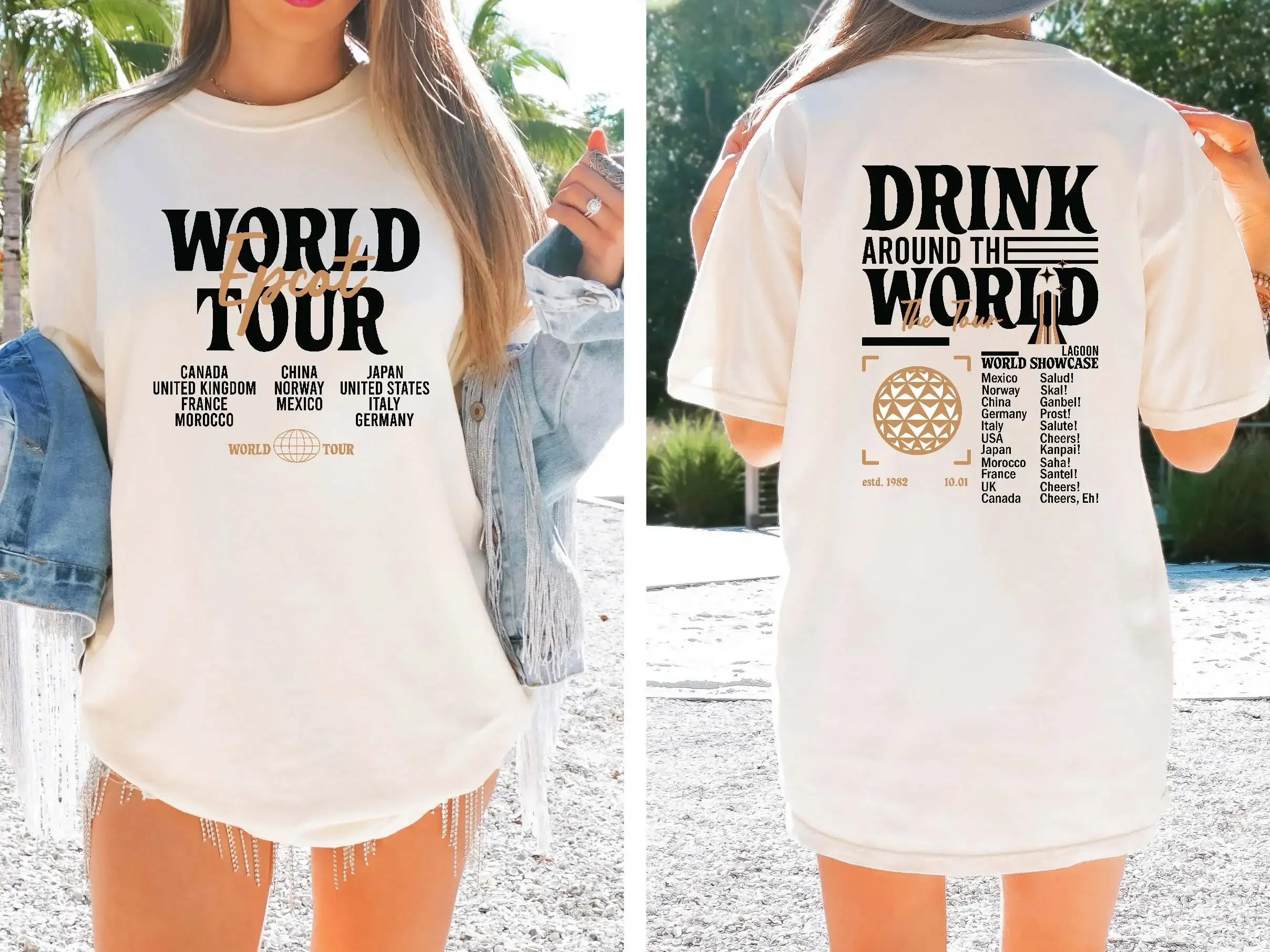 Epcot World Tour T-shirt Drink Around The World Retro Tee Cotton Women  Casual Tops Kid Girl Children Tee Summer Fashion