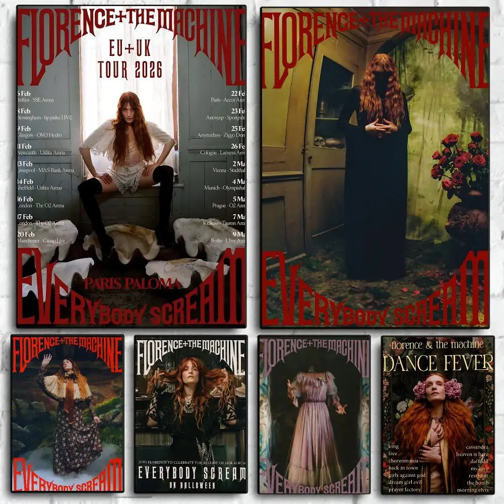 Classic Hot Singer F-Florence + The Machine Poster Self Adhesive Wall Art Decor for Bedroom Living Room Office Home Decor Gift