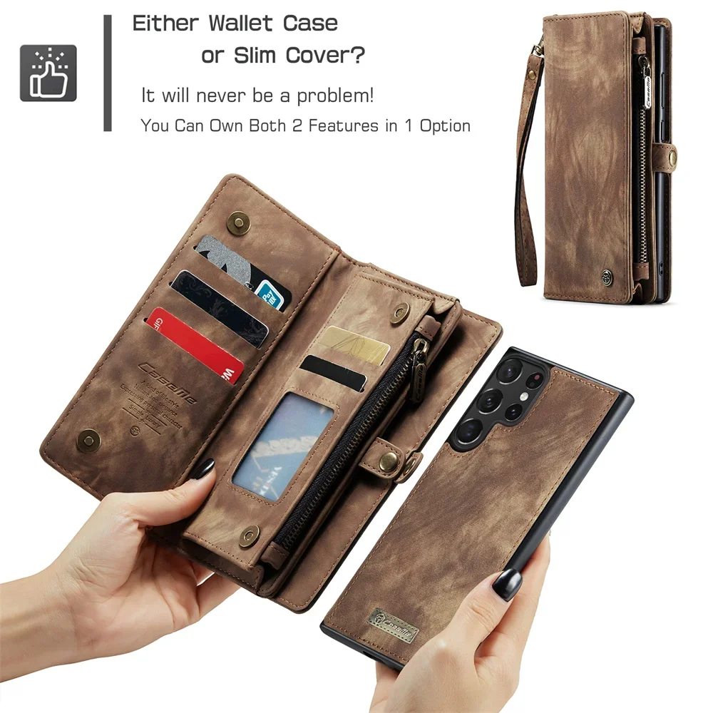 Detachable Wallet Phone Case For Samsung Galaxy S24 S23 FE S22 Plus 20 Ultra A14 A34 A54 A15 A25 A35 A55 5G Card Slot Leather