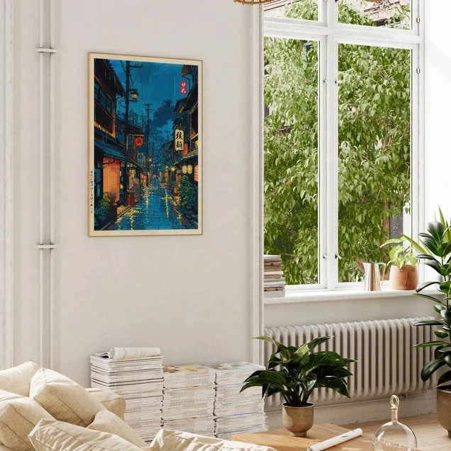 اليابانية طوكيو المقهى الكرتون قماش طباعة أنيمي مدينة شارع مقهى المشهد الجدار ملصق فني لغرفة المعيشة الحديثة ديكور المنزل هدية