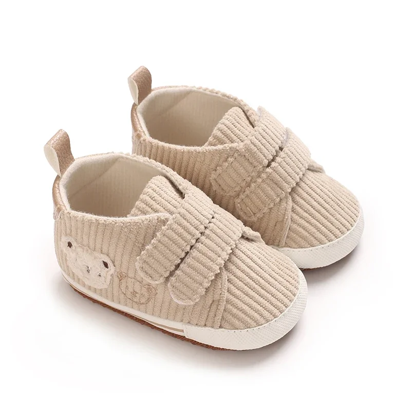 0–18 Monate Baby-Sneaker mit Bären-Stickerei für Jungen und Mädchen, Lauflernschuhe für Kleinkinder, weiche Sohle, Cord, lässige Babyschuhe – Detail 6