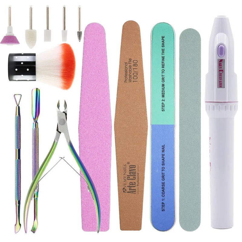 Arte Clavo Manicure Set Ferramentas Da Arte Do Prego Lixar Tira De Pele Morta Tesoura De Unhas Removedor De Poeira Escova arquivo Elétrica Nail Drill Machine