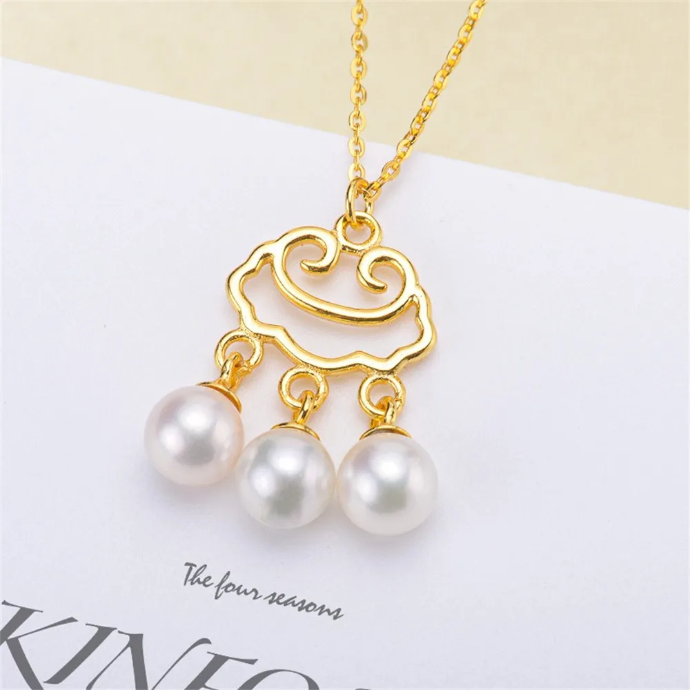 

DIY Pearl Accessories S925 Pure Silver Set Chain Empty Todo Bead Pendant with Silver Chain Women's 4-6mm Round Beads L018