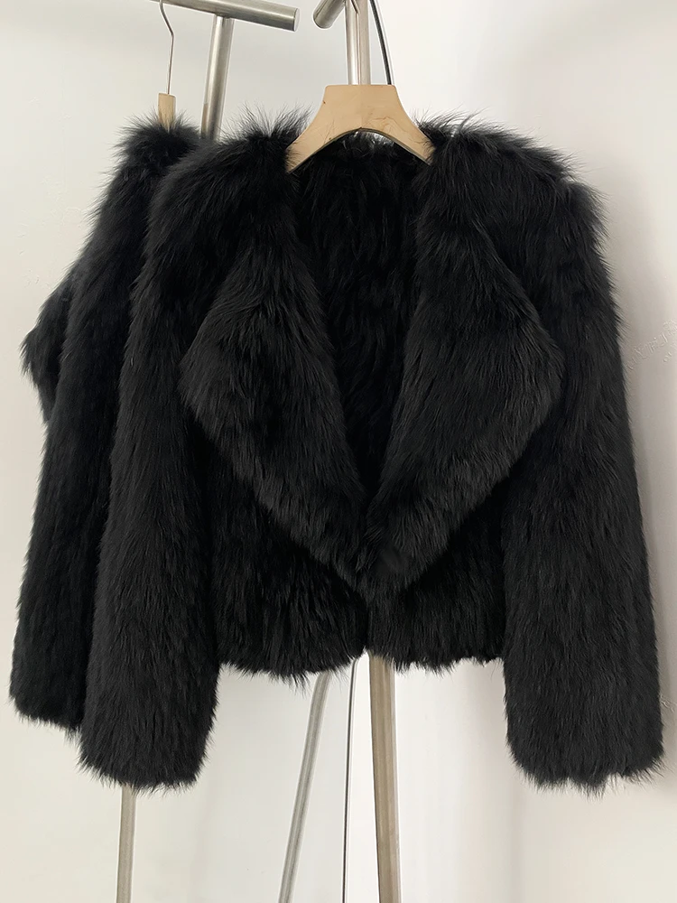 سترة نسائية فاخرة قصيرة من فرو الثعلب الطبيعي 2025 جديد لخريف وشتاء ملابس علوية دافئة معطف نسائي سميك منفوش من الفرو الحقيقي #4