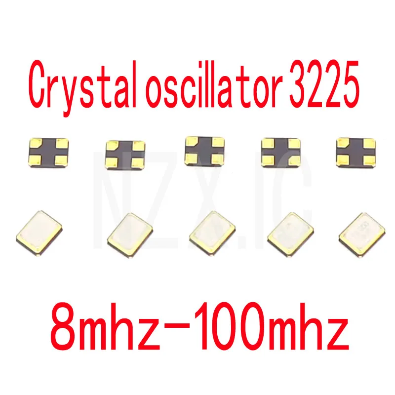 10PCS 3225 Passive SMD Quartz Resonator Crystal Oscillator Metal SMD 4pin 8MHZ 10MHZ 12MHZ 16MHZ 20MHZ 24MHZ 25MHZ 27M 32M 40M