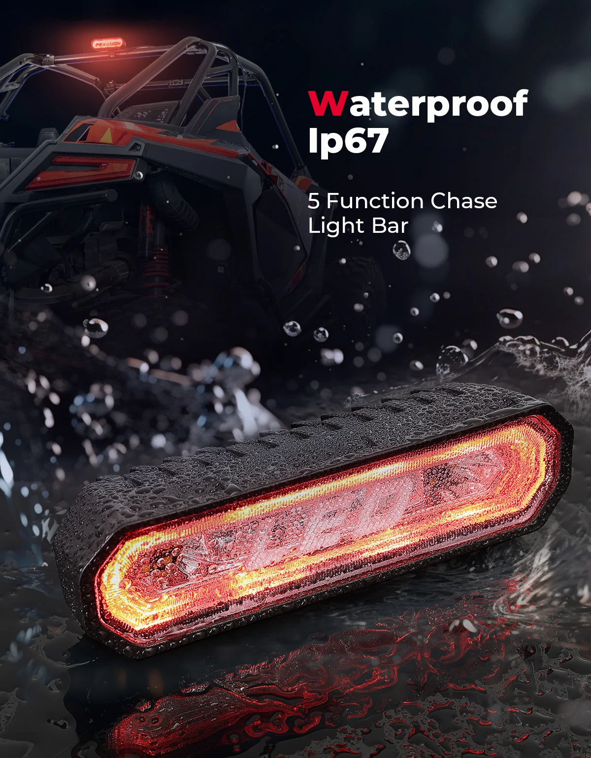 High Mount Brake Light For Car UTV Polaris RZR 1000 800 900 XP Ranger Rear Chase LED Light Bar Running Brake Reverse for Can-Am view 5