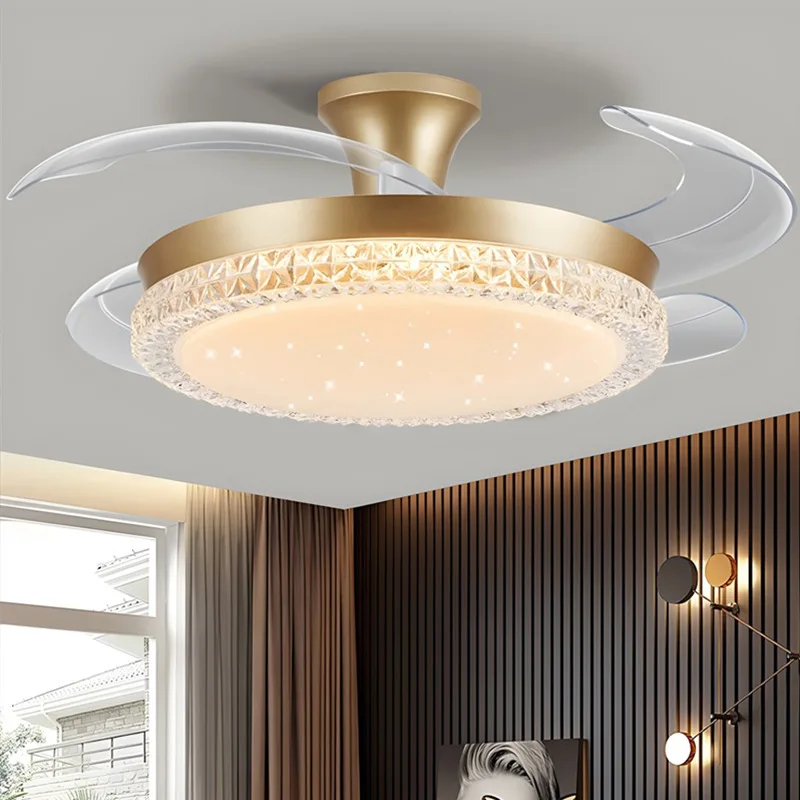 Invisible Ceiling Fan Light With Crystal Luxury Style Full Spectrum Eye Care LED Lamp For Living Room Bedroom Dining Home Decor