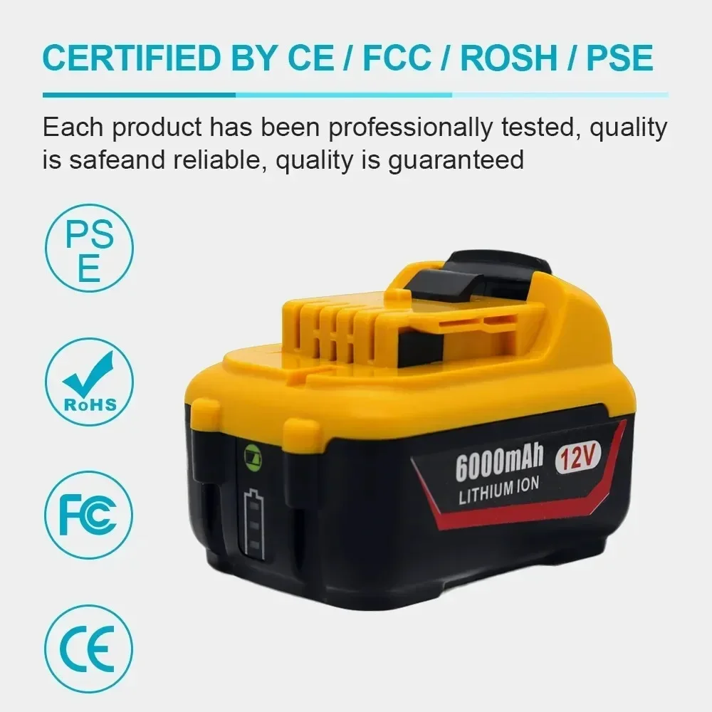 Batterie Rechargeable pour Dewalt DCB120 12V 6Ah 10C batterie au Lithium outils électriques pour Batteries Dewalt DCB121 DCB127 DCB125 DCB122.