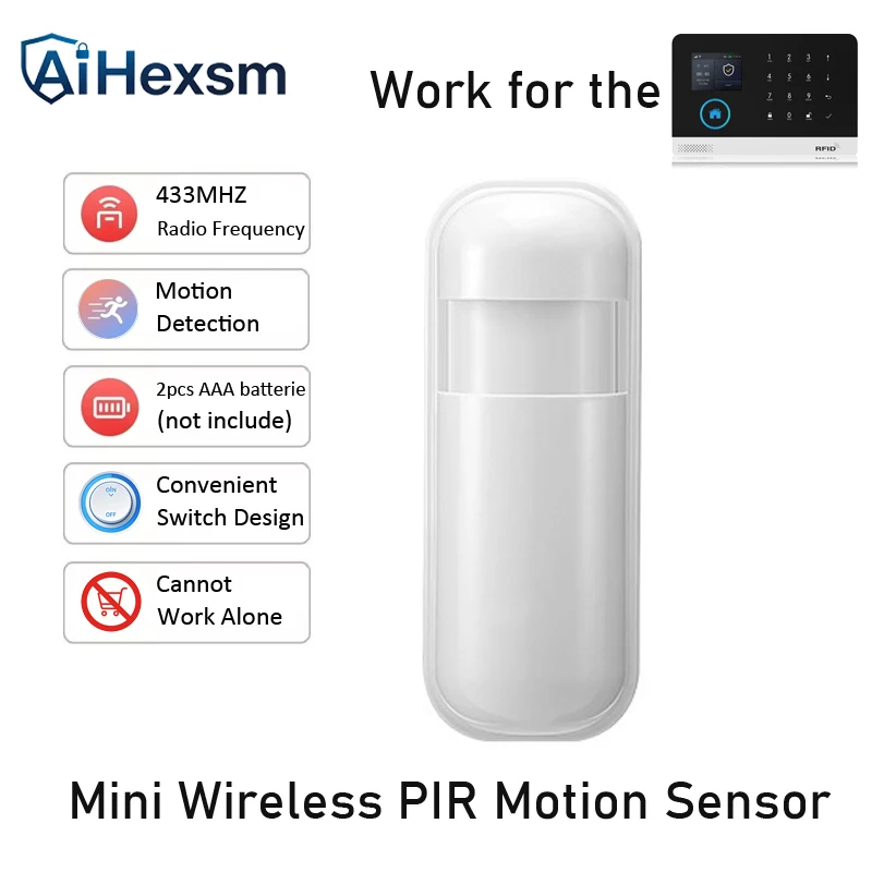 

NEW MINI 433MHZ PIR Sensor Home Alarm Motion Alarm Security System Wireless Connecting to The Alarm Host Battery Operated