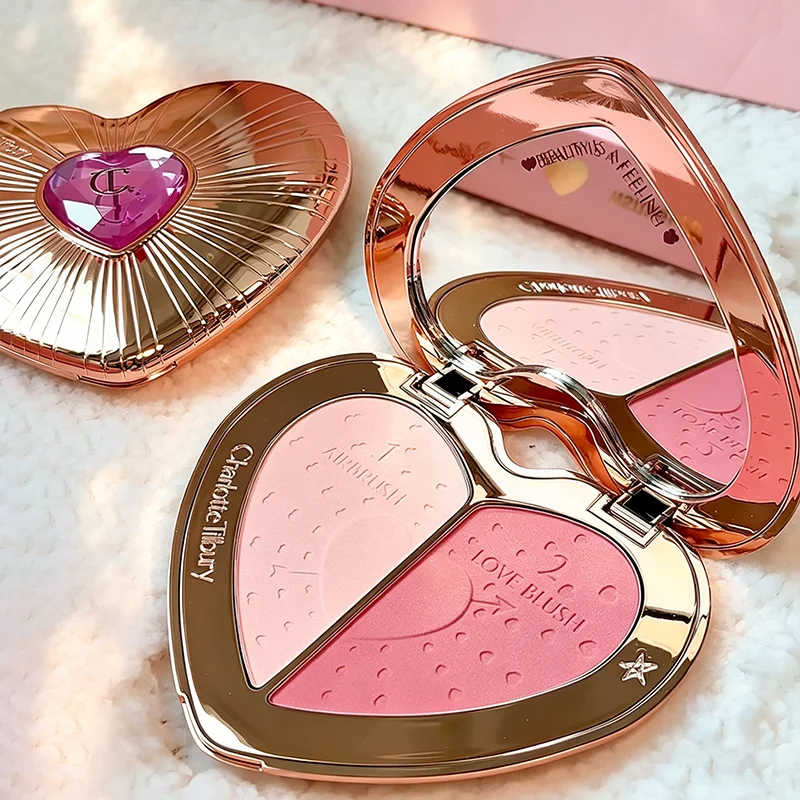 Hot Brand Charlotte Love Heart Two Color Powder Blusher Peach Pink Long Lasting Natural Easy To Apply Rouge Tilbury Cosmetics