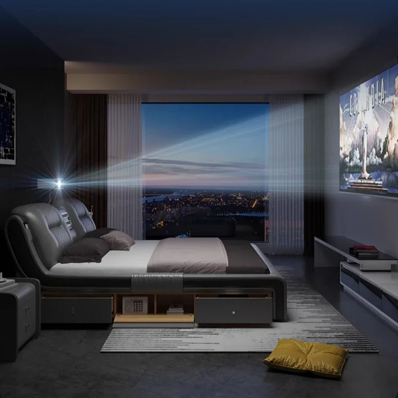 قابل للتعديل الحديثة السرير تخزين العارض الخشب السرير الجلود حصير تدليك Lozko Wielofunkcyjne مجموعة أثاث غرفة نوم فاخرة