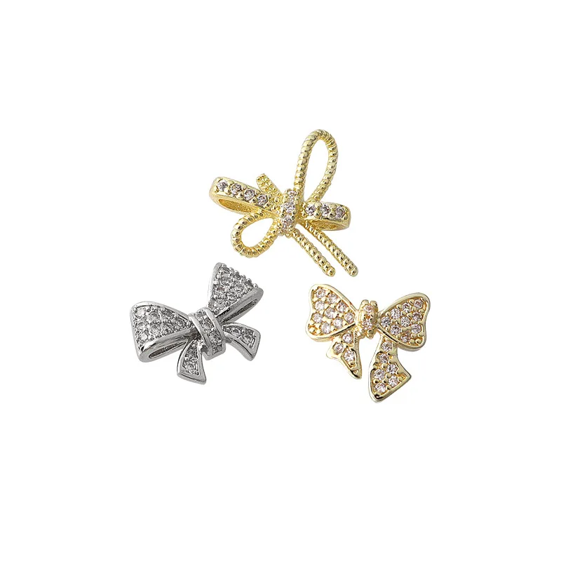 3PCS Luxury Sparkle Zircon 3D Bowknot Crystal Drop Pendant Bow Alloy Nail Art Rhinestones Jewelry Decorations Manicure Ornaments