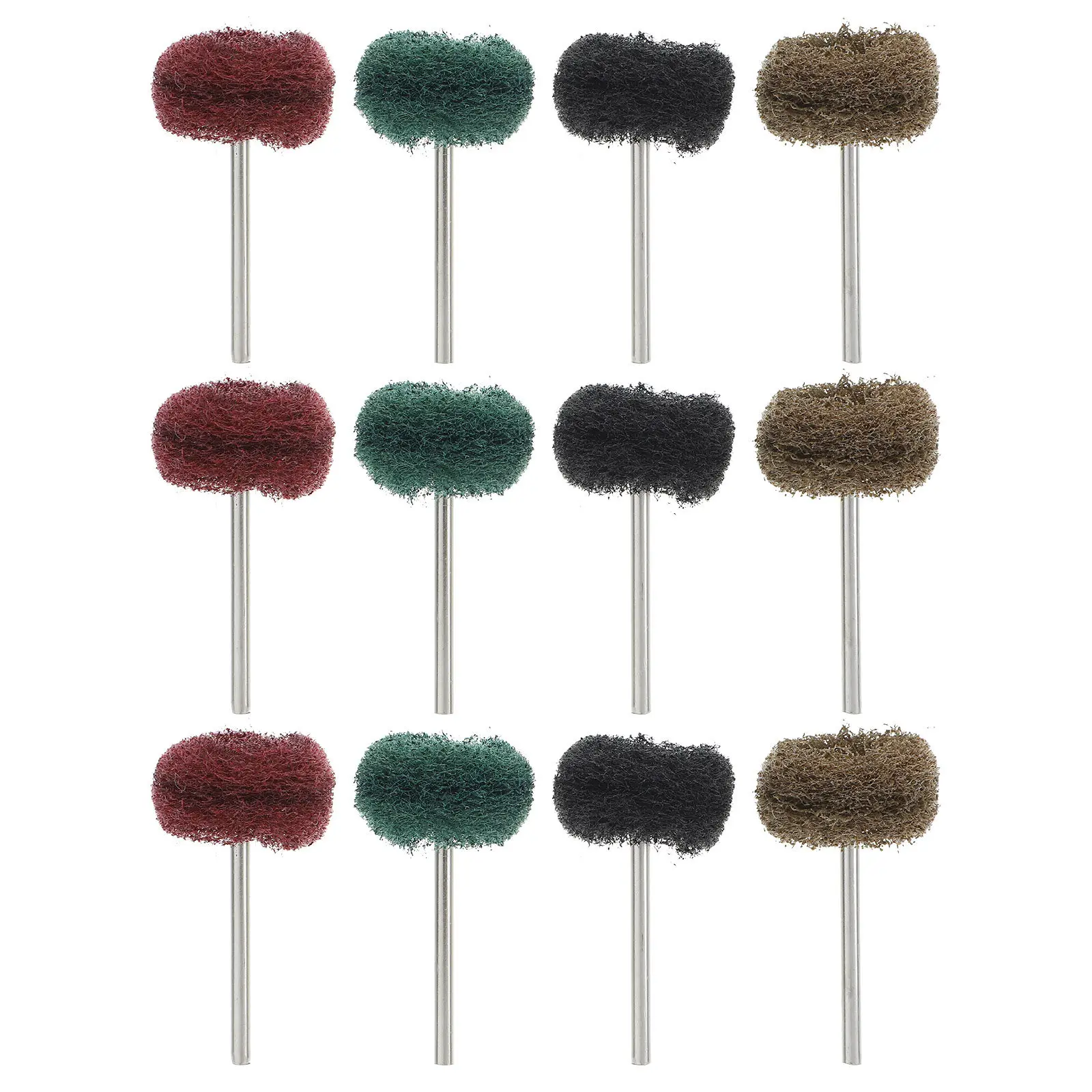 12pcs Scouring Pad Grinding Heads Heavy Duty Polishing Wheels For Metal Wood Ceramic Rotary Tool Drill Buffer Attachment