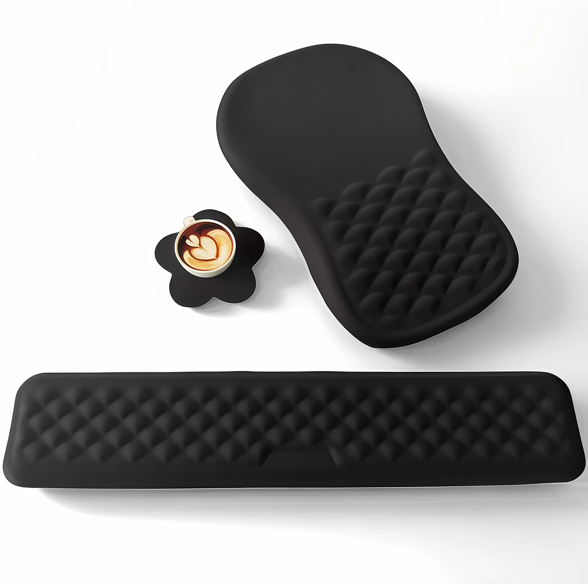 Mauspad mit Handgelenkstütze, 3-in-1 Tastatur-Handgelenkauflage + Ergonomisches Mauspad, Rutschfeste Handgelenkauflage für Computer-Tastatur, Schwarz