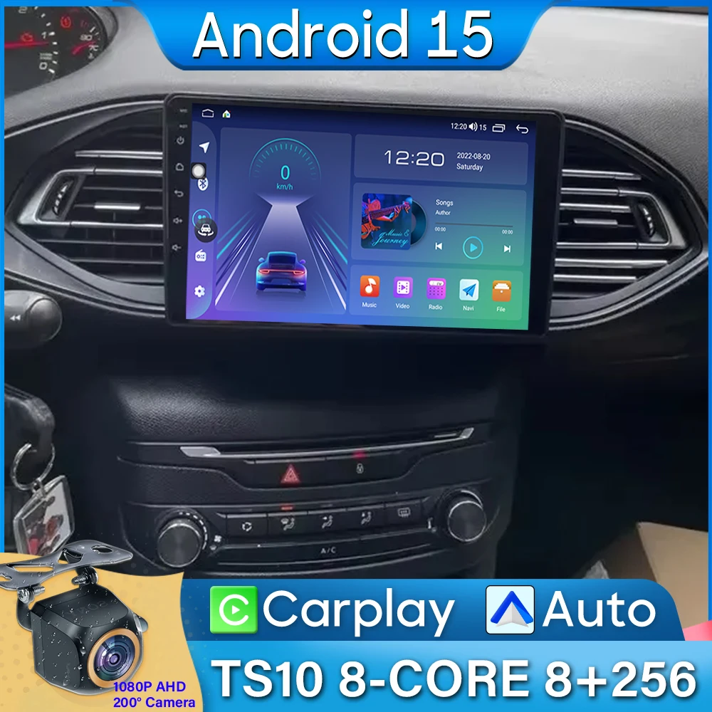 

Car Radio For Peugeot 308 T9 308S 2013-2017 Navigation GPS Android Auto Stereo Stereo Android 15 Screen Carplay WiFi 4G No 2din