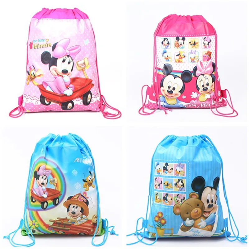 New Anime Minnie Mouse Drawstring Pocket Kawaii Mickey Portable Storage Backpack Cartoon Printing Children\'s Gifts