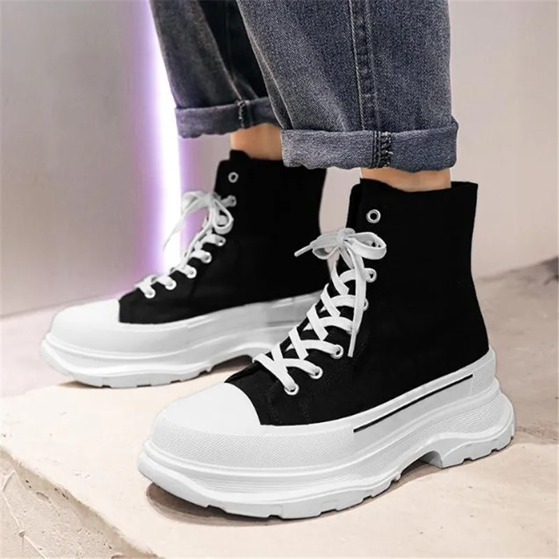 New Platform Sneakers For  men Autumn High Gang Canvas Little White Shoes Casual Thick Bottom Vulcanized Canvas shoes 39 44