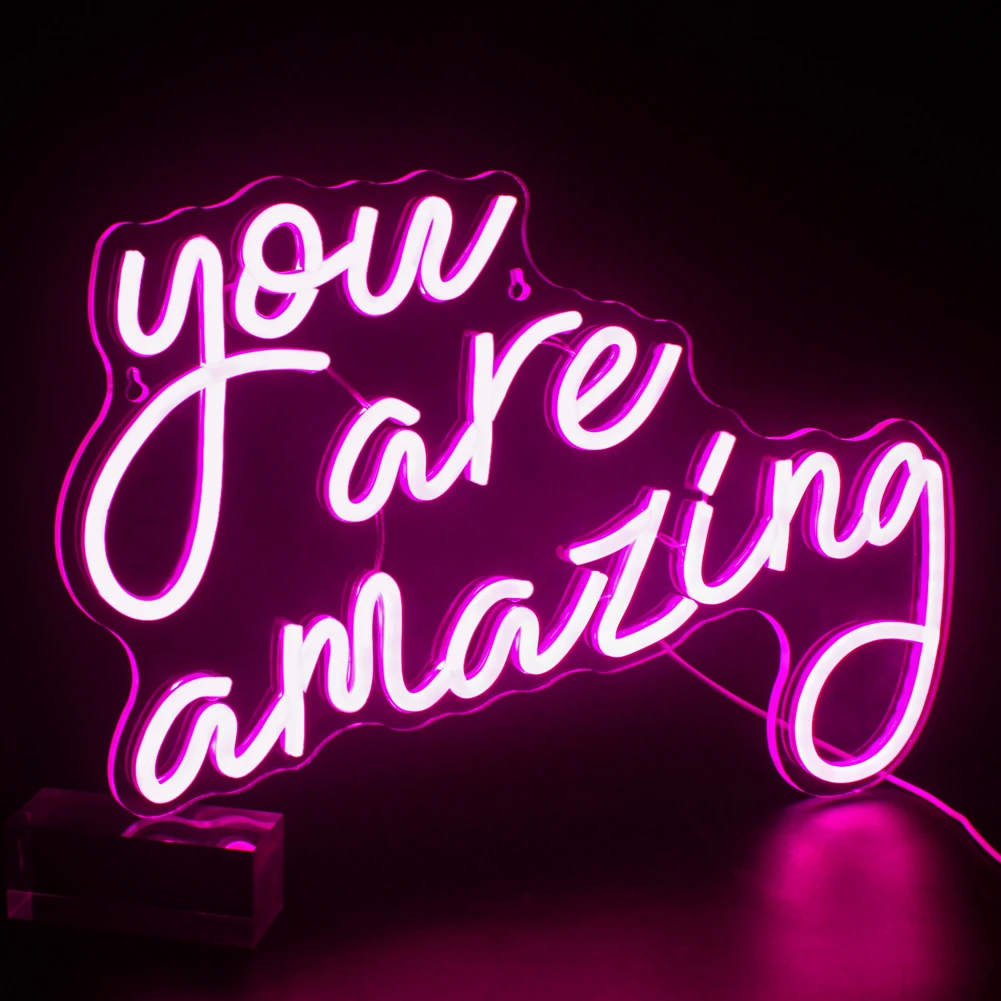 You Are Amazing Neon Sign Pink USB Word Neon Lights for Wall Decor Led Letter Light Up Sign Bedroom Bar Party Birthay Wedding