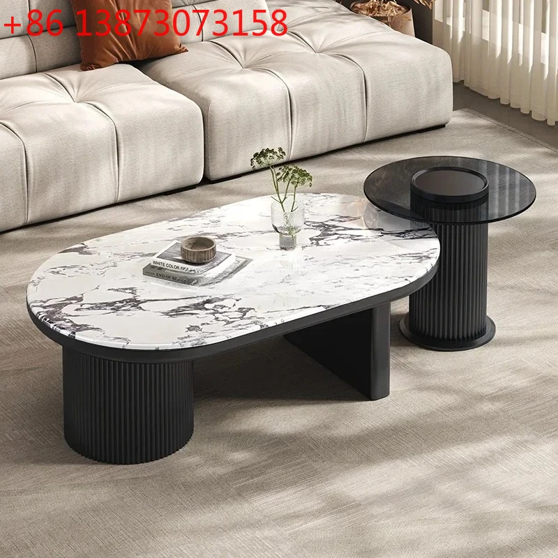 

Минималистичный кофейный столик из мрамора в стиле лёгкой роскоши, овальной формы, для дома, с изысканным дизайном.