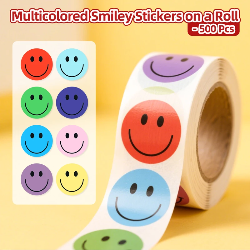 500 Uds. Pegatinas redondas de cara sonriente Emoji, bonitas calcomanías de sellado de recompensa para niños, manualidad para diario, regalo de fiesta, taza de agua, pegatina para ordenador
