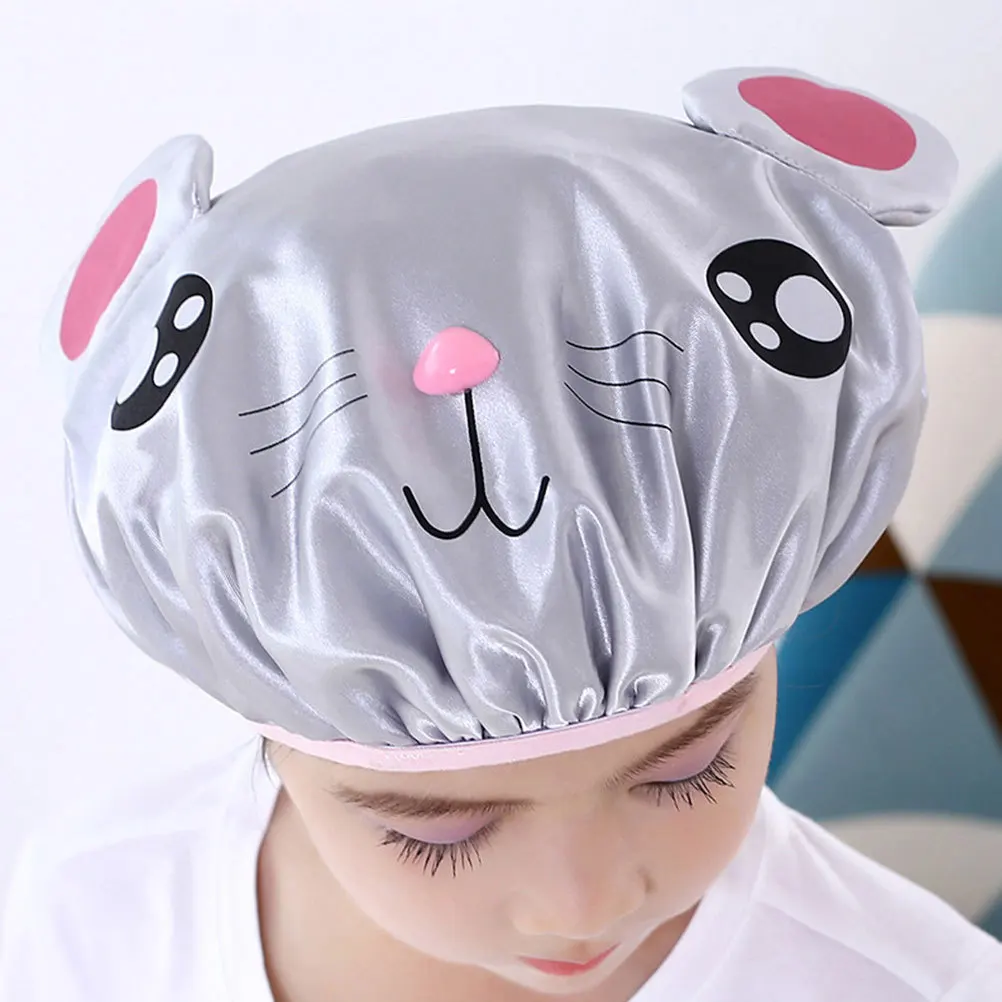 

2pcs Kids Shower Hat Children Bath Hat Reusable Lightweight Peva Portable Cartoon Design Sleep Bonnet For Toddler Hair