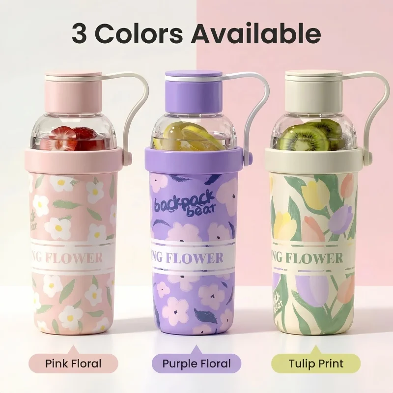 

500ml Stainless Steel Vacuum Insulated Tumbler with Handle & Straw, Double Mouth Leakproof Travel Coffee Mug Thermal Cup Bottle