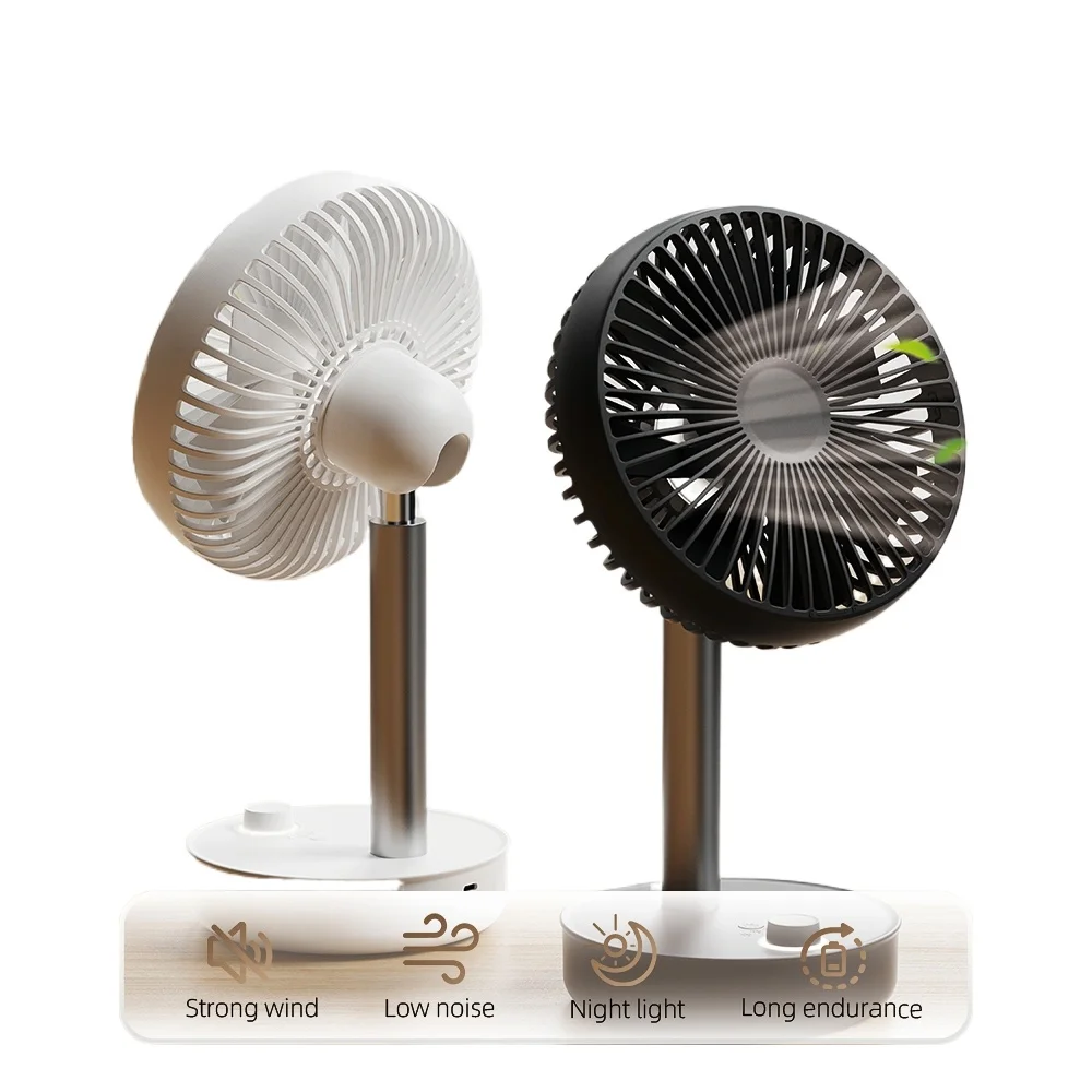 

New Arrival Portable Charging Battery Rechargeable Table Fan With Night Light Custom Logo USB Cooling Small Desktop Fan