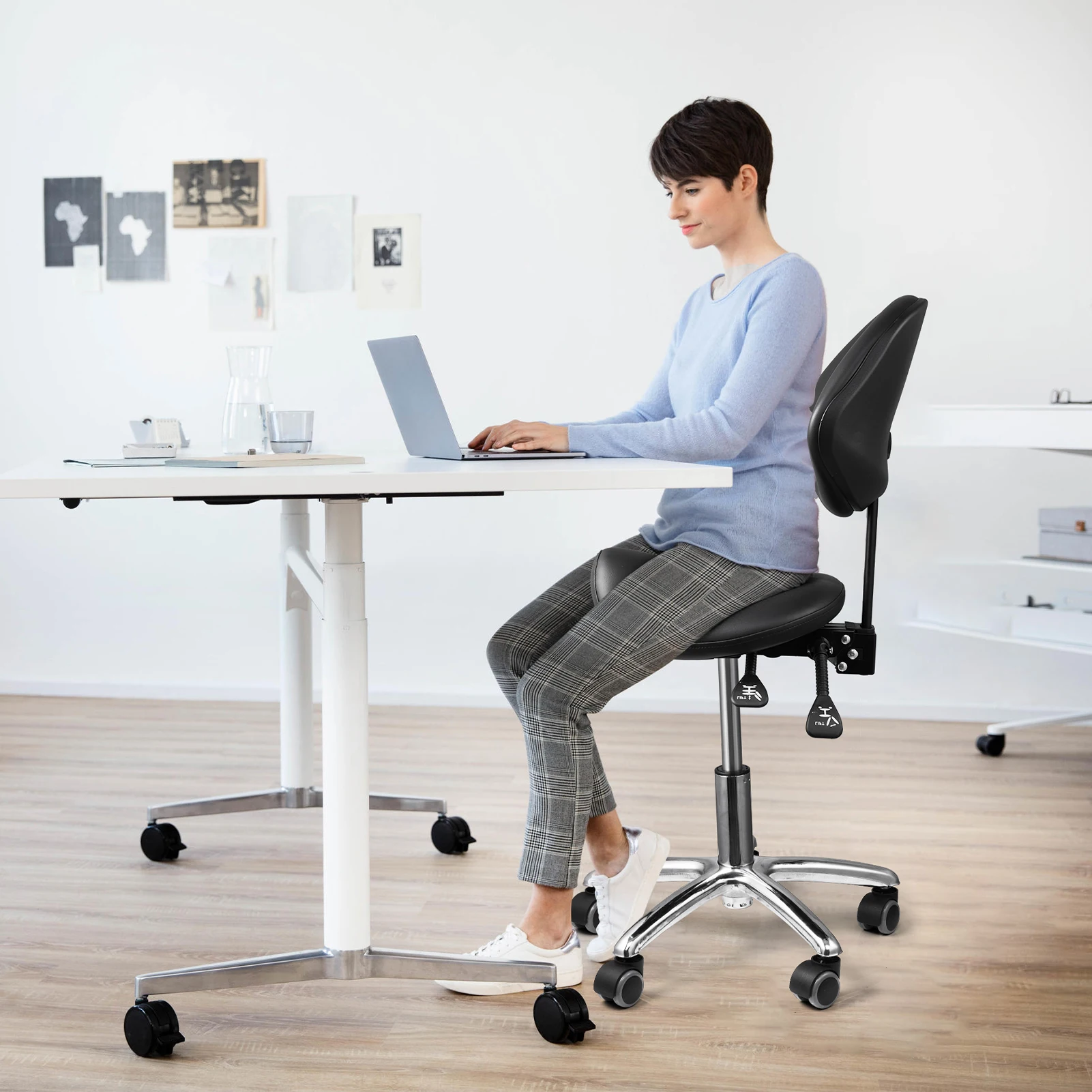 Adjustable Saddle Stool Chairs with Back Support Ergonomic f