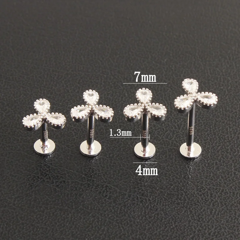 1 piece Labret Flower Cubic zirconia Internal threaded rod Body piercing 925 sterling silver material Lip stud fine jewelry