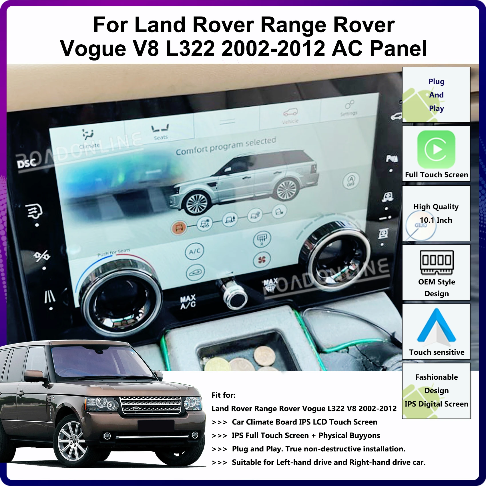 

10.1” For Land Rover Range Rover Vogue L322 V8 2002-2012 Car Air Conditioning Control AC Panel LCD Full Touch Screen Dual Mode