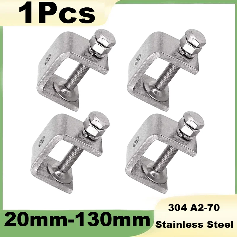 1Pcs C-Clamp 20mm-130mm 304 Stainless Steel Heavy Duty C-clamp Woodworking Welding Building Household Tiger Clamp G-Clamp