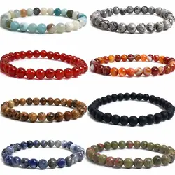 Natural Stone 6mm Beads Bracelet For Women Men Agate Crystal Quartzs Jades Jewelry Agates Elastic Bangle Bracelets