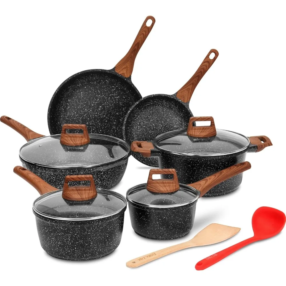 

Nonstick Cookware Sets, 12 Pcs Granite Coating Pots and Pans Set Kitchen Cooking Set, Compatible with All Stovetops