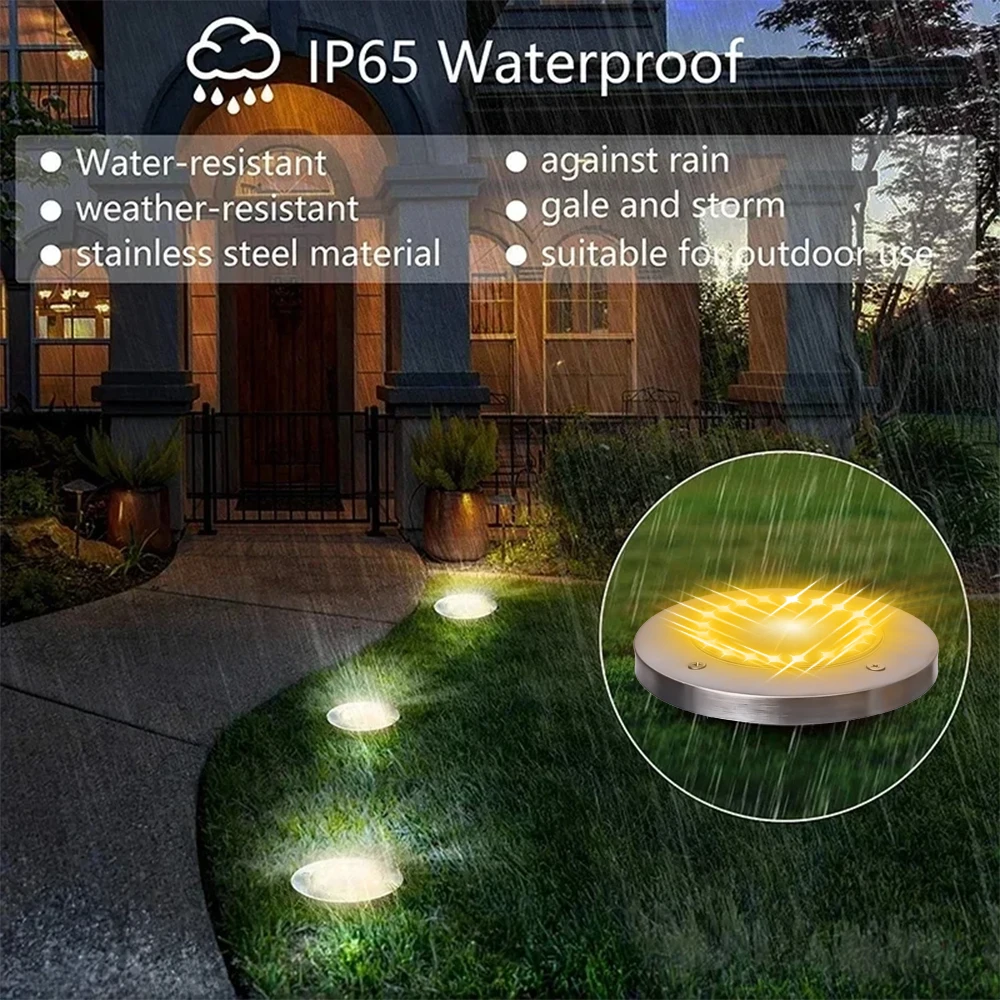 20LEDs Solar Power Disk Lights Outdoor Ground Plug-in Waterproof Solar Charging Lamp Underground Deck Spotlights Garden Decor