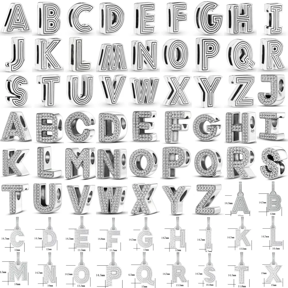 Hot Selling 925 Silver,26 Letter A-Z Flat Clip,Beads,Pendant Fit European Original Bracelet DIY Accessories Exquisite Jewelry ﻿