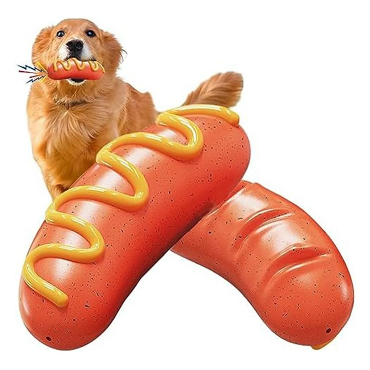 Dog Chew Toys for Aggressive Chewers, Squeaky Interactive Dog Toys, Heavy Duty Tough Hot Dog Toys