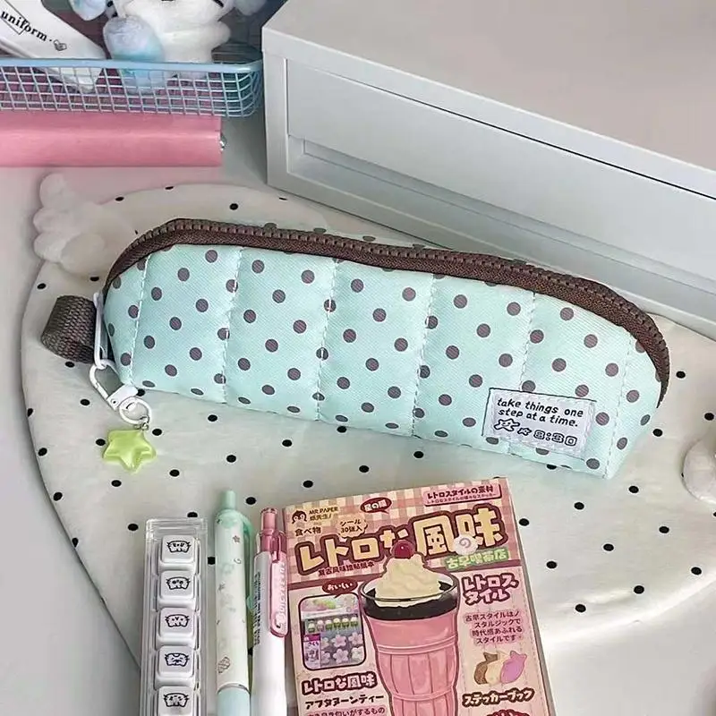 Cute Polka Dot Pencil Case With Soft Padded Design And Durable Zipper For School Students Office Study Stationery Storage