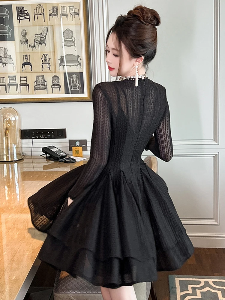 Robe de gâteau courte rétro française pour femmes, vêtements sexy, mignon, maille transparente, évider, robe de Rh, robe de soirée, éducatif, Fi.C. Mujer