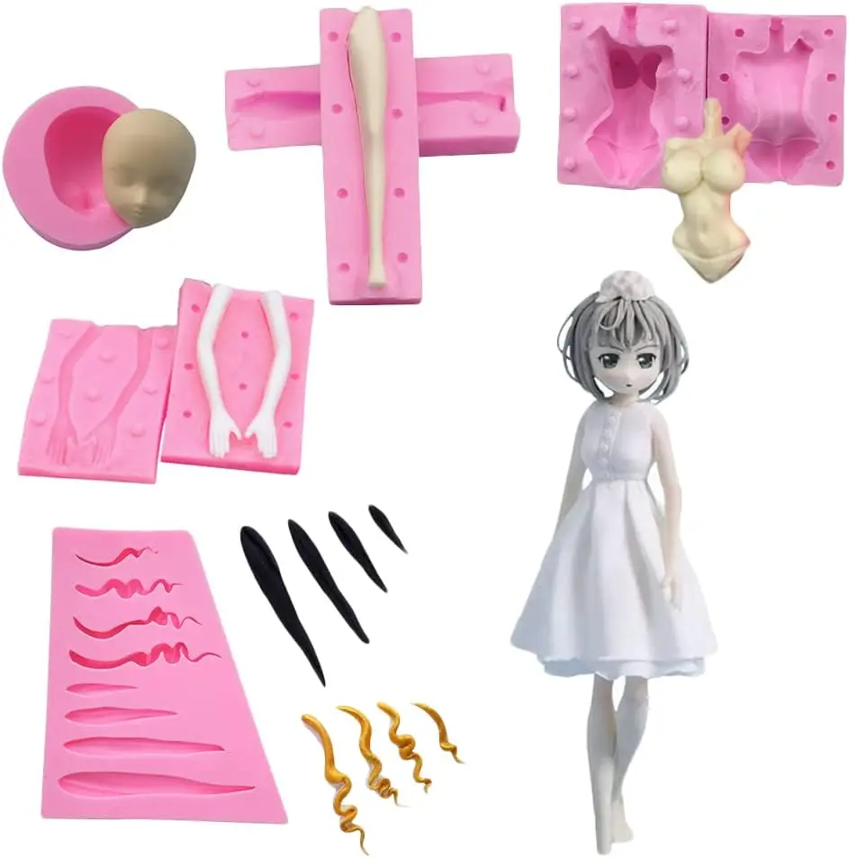 

3D Doll Body Leg Arm Face Head Silicone Mold Fondant Craft Clay Resin Mould DIY Cake Decorating Supplies Baking Tool