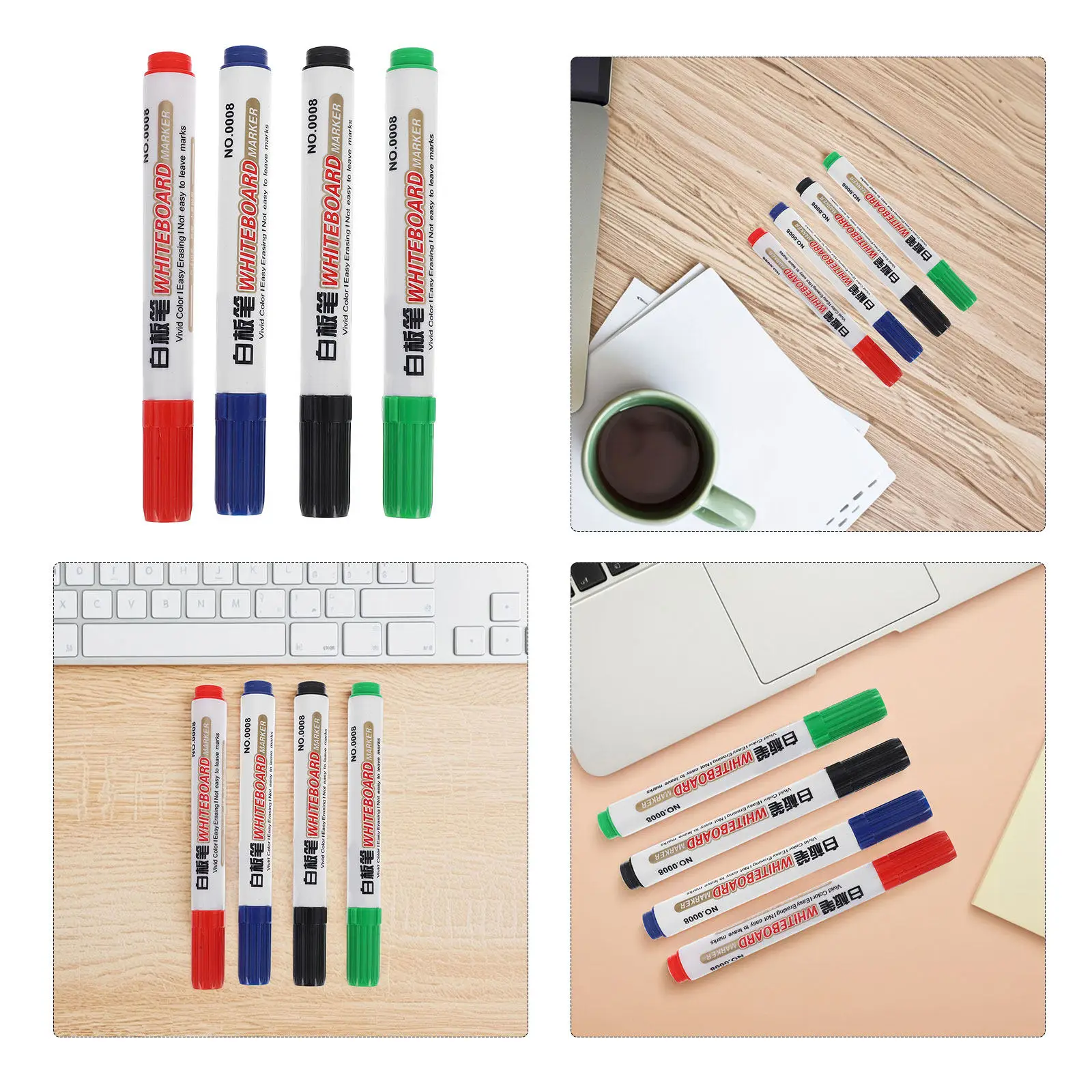 

Набор из 4 маркеров для белой доски, стираемые, для офиса и школы, яркие цвета, плавное письмо, незаменимые для класса