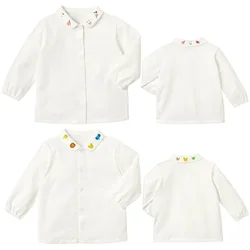 Japanese Children's Clothing Spring And Autumn Boys And Girls Flowers Bear Embroidery Lapels Long Sleeves White Shirt Underneath