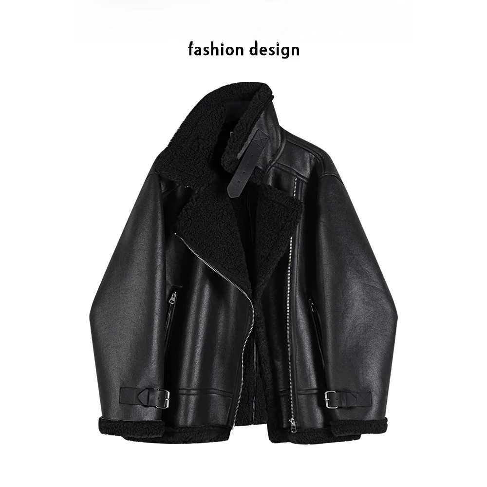 CIVICERA Abrigo de invierno para motocicleta Jaet Thiened de piel sintética Bla para mujer, abrigo Retro de piel sintética intercomada