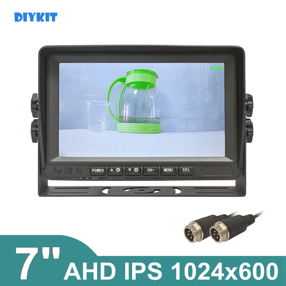 

DIYKIT 1024x600 7inch AHD IPS Car Monitor Rear View Monitor Support 1080P AHD Camera with 2 x 4PIN Video Input