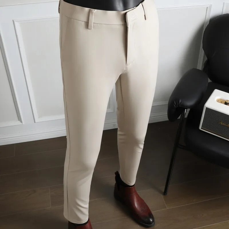 

2025 New Men's Straight-Leg High-Stretch Ice Silk Embroidered Cropped Pants - Breathable Tailored Design 28-36