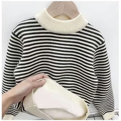 New autumn and winter clothing from Europe and America, featuring black and white striped knitwear for boys and girls, baby and