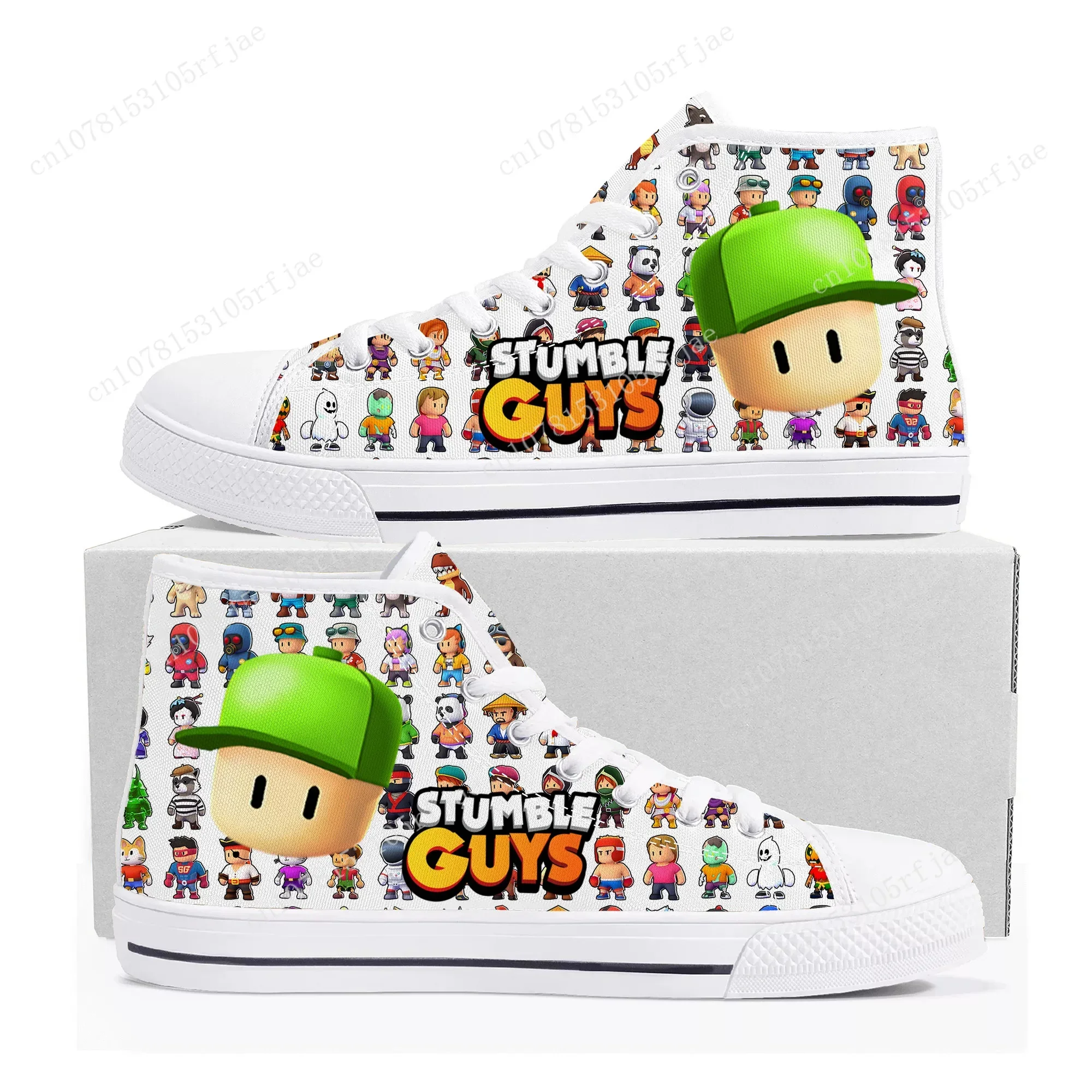 Stumble Guys High Top Sneakers Cartoon Game Mens Womens Teenager High Quality Canvas Shoes Casual Fashion Tailor Made Sneaker