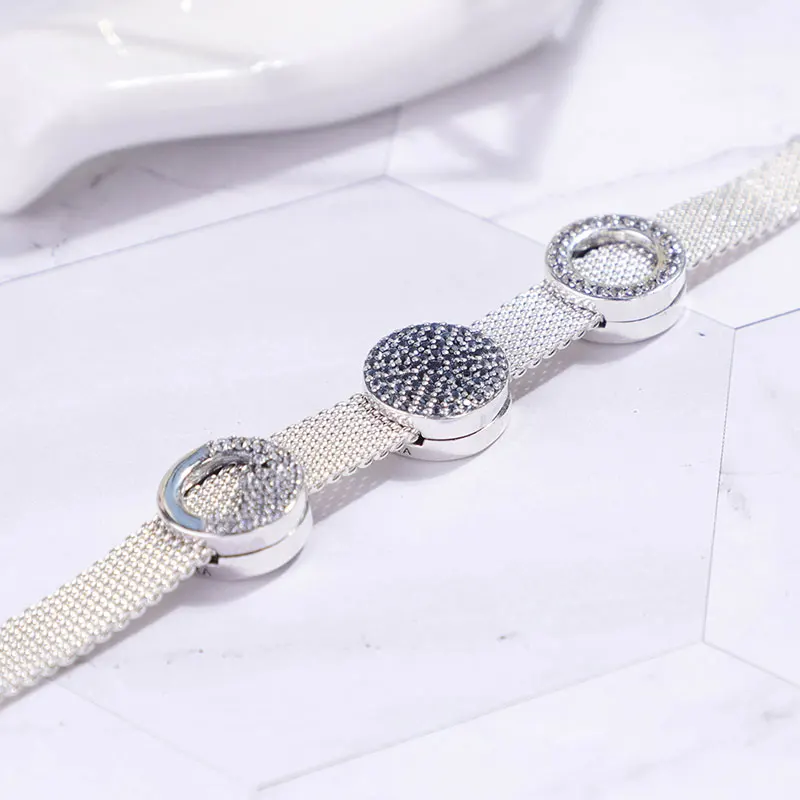 925 Sterling Silver Sparkling Finished Reflexions Mesh Bracelet For Women