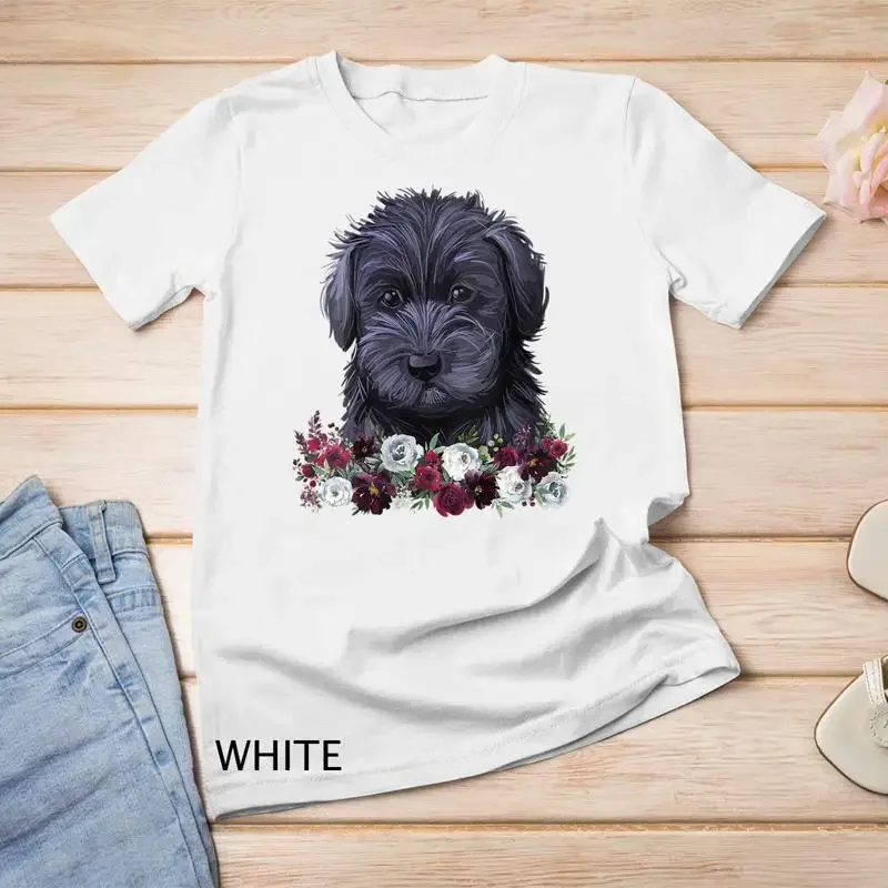 Womens Black Schnoodle Dog Floral Unisex T shirt