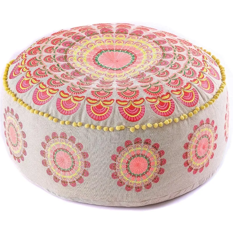 Floor Cushion Cover Red Moroccan Seating Area Boho Floor Pillow for Living Room, Bedroom Decor Pouf Ottoman Stool Footstool