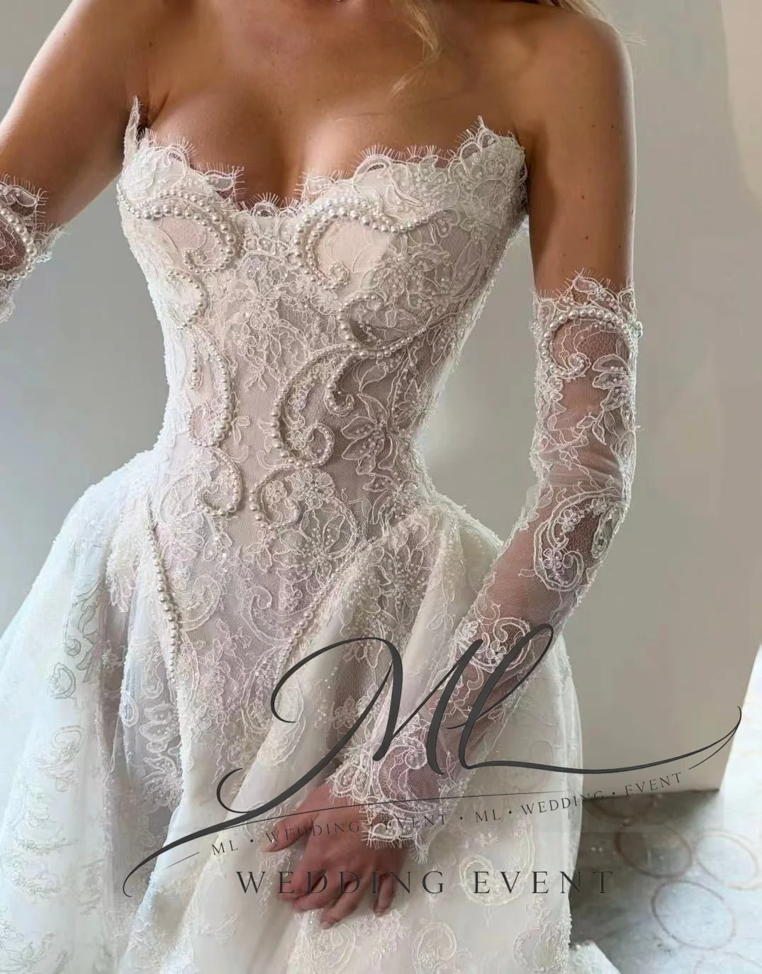 ML Modern Pearls Wedding Dress Ivory Lace Remove Sleeves Sweep Train A-Line Bridal Gown Princess Customized Robe De Mariée 2026